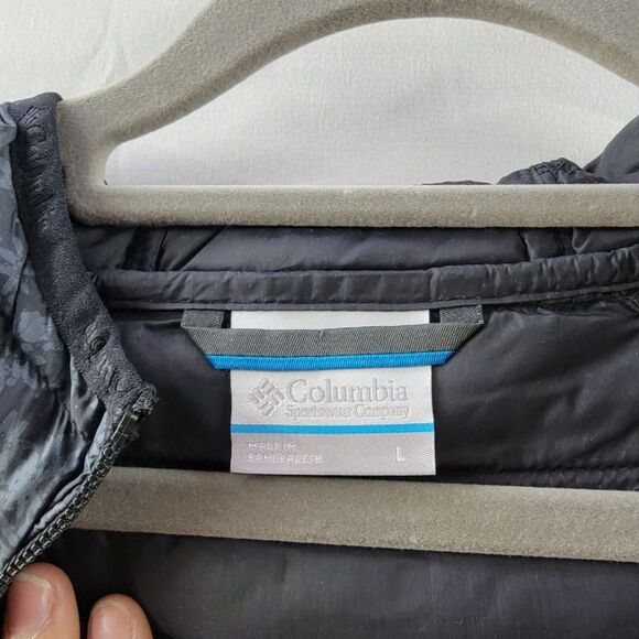 Columbia Gray Floral Print Puffer Hooded Jacket Front Zip Pockets Long Sleeves L - Picture 3 of 8